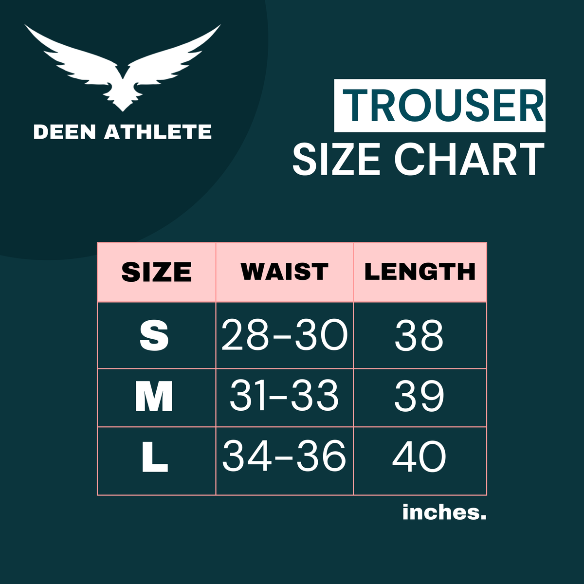 Deane Sizing Chart 003 Basic Trousers – Deen Athlete